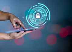 人民手指紧迫的电话屏幕代表保护外部黑客代码保护安全概念病毒固件恶意软件