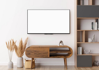 领导空白白色屏幕挂墙首页模拟复制空间广告电影应用程序演讲空电视屏幕准备好了设计现代室内渲染