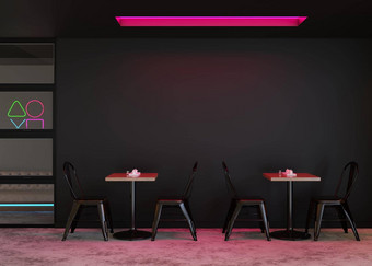 空黑色的墙现代咖啡馆模拟餐厅<strong>室内</strong>当代风格免费的复制空间<strong>广告</strong>横幅艺术作品图片文本设计空空间呈现