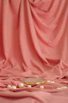 大理石讲台上黄金粉红色的背景珍珠讲台上产品化妆品演讲有创意的模拟基座平台美产品