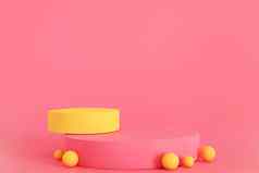 粉红色的黄色的讲台上粉红色的背景讲台上产品化妆品演讲有创意的模拟基座平台美产品
