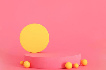 粉红色的黄色的讲台上粉红色的背景讲台上产品化妆品演讲有创意的模拟基座平台美产品
