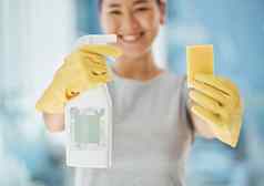 清洁服务产品女人喷雾瓶海绵手套广告市场营销浴室厨房房子快乐更清洁的成功工作管家液体洗涤剂