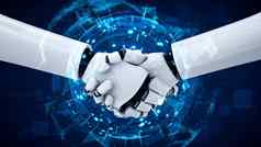 呈现似人类的机器人握手合作未来技术