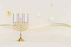 呈现图像犹太人假期光明节烛台传统的枝状大烛台白色背景
