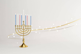 呈现图像犹太人假期光明节烛台传统的枝状大烛台白色背景