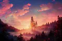 日出美丽的森林德国动漫风格艺术站皮克斯风格显示