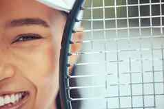网球球拍女人脸运动员日本微笑准备好了锻炼培训体育运动锻炼动机快乐亚洲球员开始体育有氧运动健身游戏