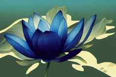 动漫风格美丽的明亮的盛开蓝色的莲花池塘
