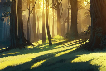 温暖的晚上阳光闪亮的树德国森林春天正直的图片陶努斯地区海塞德国动漫风格艺术站皮克斯风格显示