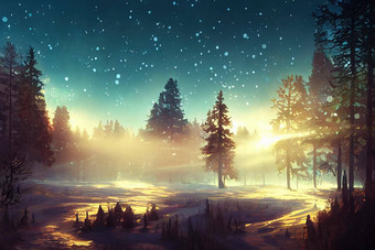 阳光森林朦胧的早....冬天仙女景观动漫风格艺术站皮克斯风格显示