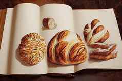 面包师面包糕点手画