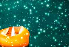 橙色假期蜡烛绿色闪闪发光的下雪背景奢侈品品牌设计万圣节年夏娃圣诞节