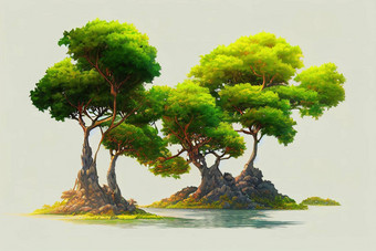 树岛孤立的白色背景动漫风格艺术站皮克斯风格显示