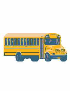 黄色的学校公共汽车之旅公共汽车查看一边水渍险海报艺术