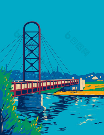 米沙瓦卡河边漫步桥乔河行人桥约瑟夫河印第安纳州水渍险海报艺术