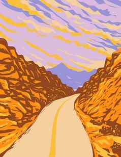 红色的岩石峡谷国家保护区域内华达美国路水渍险海报艺术