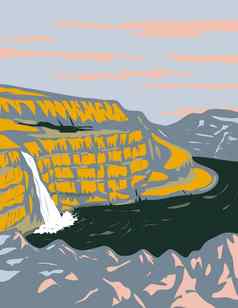 帕卢斯瀑布帕卢斯河融合蛇河华盛顿状态水渍险海报艺术