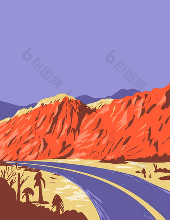 红色的岩石峡谷国家保护区域莫哈韦沙漠沙漠内华达美国水渍险海报艺术