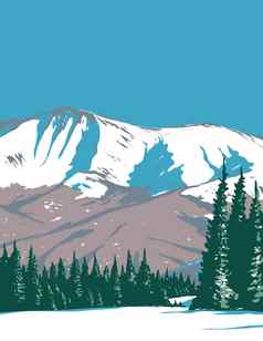 冬天公园滑雪度假胜地冬天位于大县科罗拉多州水渍险海报艺术