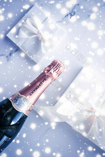 香槟瓶礼物盒子蓝色的假期<strong>闪闪</strong>发光的年圣诞节<strong>情人节</strong>一天冬天现在奢侈品产品包装饮料品牌