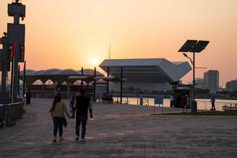 日落迪拜节日城市建筑谢赫。默罕默德本拉希德<strong>图书馆场景</strong>最高的建筑世界迪拜塔哈利法塔背景