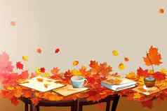 感恩节一天秋天背景色彩斑斓的装饰南瓜花