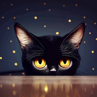 <strong>动画插图</strong>可爱的黑色的猫动画婴儿猫肖像