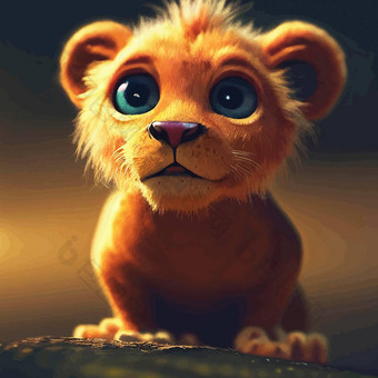 动画插图可爱的狮子动画婴儿狮子肖像