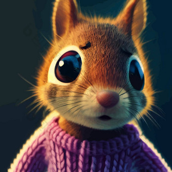 动画插图可爱的松鼠动画松鼠肖像动画松鼠毛衣