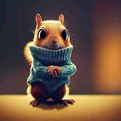 动画插图可爱的松鼠动画松鼠肖像动画松鼠毛衣