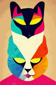 色彩斑斓的猫头很酷的孤立的流行艺术风格BackroundWPAPa风格