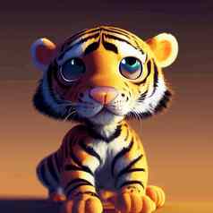 动画插图可爱的老虎动画婴儿老虎肖像