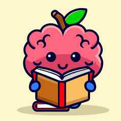 卡通插图人类大脑可爱的大脑阅读书