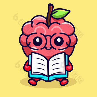 卡通插图人类大脑可爱的大脑阅读书