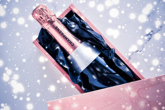 香槟瓶礼物盒子蓝色的假期<strong>闪闪</strong>发光的年圣诞节<strong>情人节</strong>一天冬天现在奢侈品产品包装饮料品牌