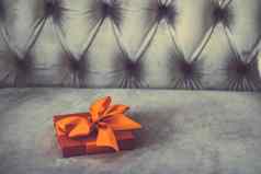 古董奢侈品假期橙色礼物盒子丝绸丝带弓圣诞节情人节一天装饰