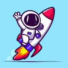 卡通插图宇航员宇宙飞船可爱的宇航员动画