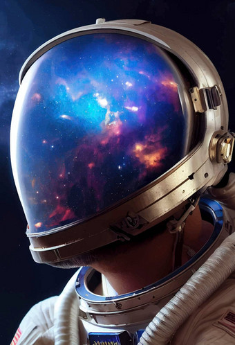 宇航员空间反射头盔星星星系紫色的蓝色的星云星系空间