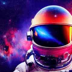 宇航员空间反射头盔星星星系紫色的蓝色的星云星系空间