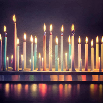 图像犹太人假期光明节背景烛台燃烧蜡烛