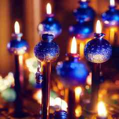图像犹太人假期光明节背景烛台燃烧蜡烛