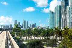 视图迈阿密市中心摩天大楼棕榈树