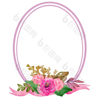 水彩花框架椭圆形水彩花环使装饰问候卡片婚礼邀请