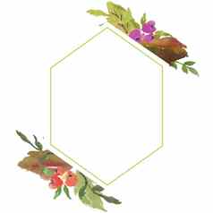 水彩花框架浪漫的花束花叶子白色背景水彩插图
