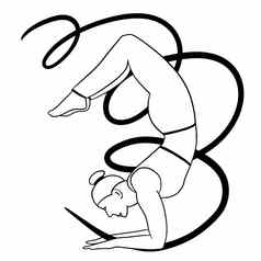 手画插图byoung苗条的女人瑜伽构成现代黑色的单色设计平衡和谐健康概念放松锻炼健身身体体育运动体操