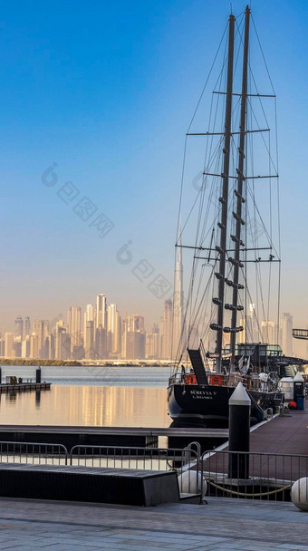 迪拜阿联酋视图迪拜天际线拍摄使迪拜溪港城市