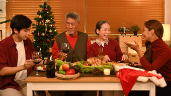 集团人享受感恩节餐舒适的首页庆祝活动假期圣诞节概念