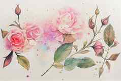 水彩柔和的模式柔和的打印水彩画笔设计乳白色的玫瑰