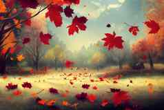 秋天背景下降叶子动漫风格